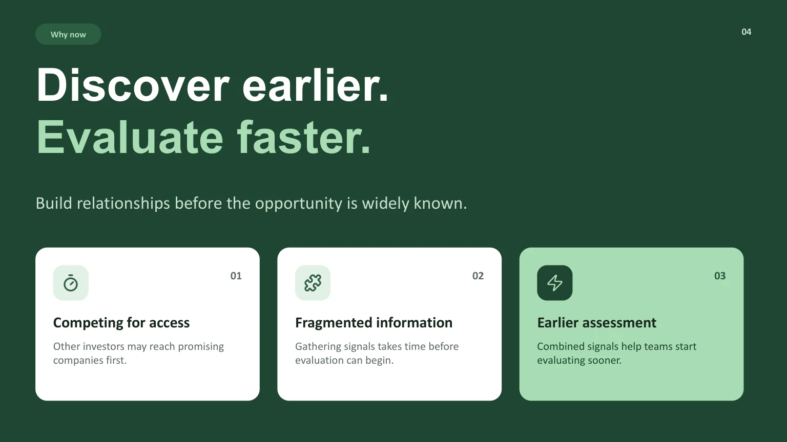 Slide 4: Discover earlier, evaluate faster